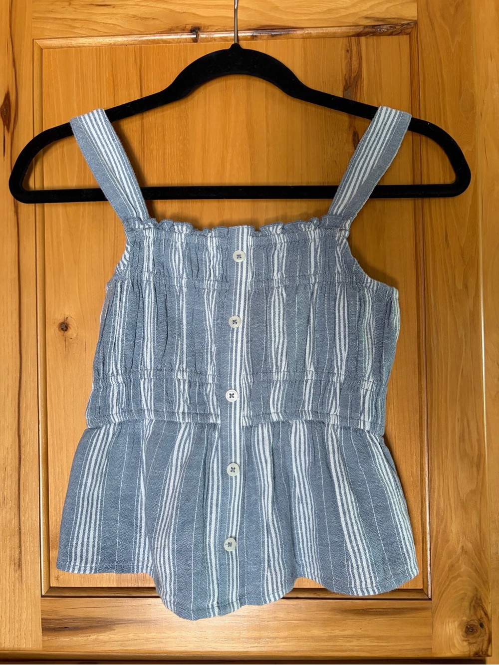 abercrombie kids Blue and White Striped Smocked Peplum Tank